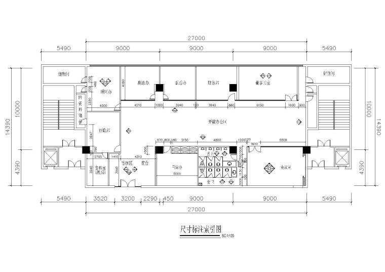 某房产公司办公室装饰工程施工图详图+目录-隔墙尺寸图