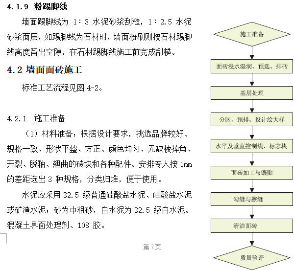 变电站装饰装修工程施工作业指导书(含图)-墙面面砖施工标准工艺流程