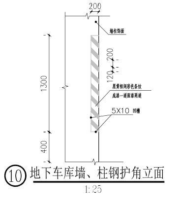 绿建|4栋30层以上抗震墙住宅楼建筑结构图-地下车库墙、柱钢护角立面