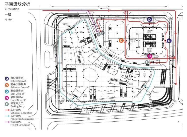 [福建]现代风格超高层综合体建筑概念方案-平面流线分析