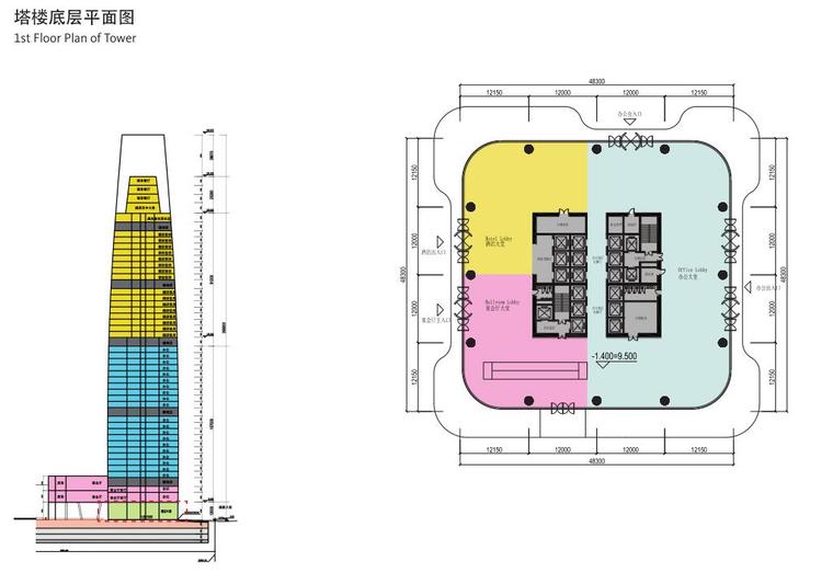 [福建]现代风格超高层综合体建筑概念方案-塔楼底层平面图