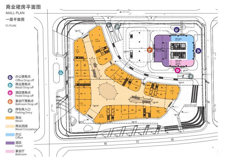 [福建]现代风格超高层综合体建筑概念方案-商业裙房平面图