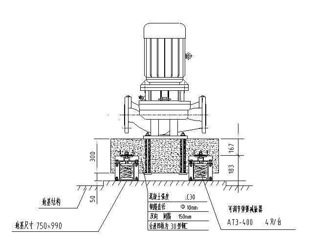 水泵机组隔振效率资料下载-消防水泵隔振安装图