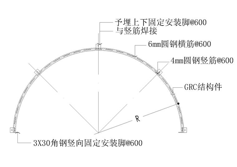 室内卫生间，挑梁，幕墙，包柱等通用节点-GRC圆柱剖面图