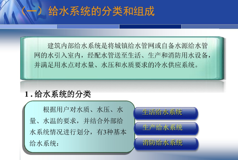 建筑给排水工程施工图的识读与安装-给水系统的分类