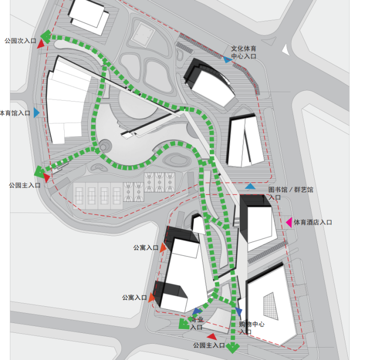 [广东]观澜文化体育商业综合中心建筑方案图-观澜文化体育商业综合中心建筑设计人流分析