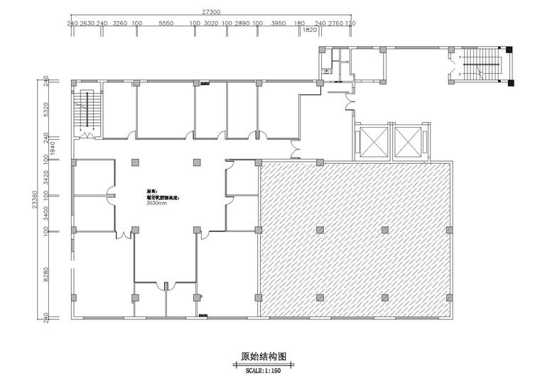 [重庆]重庆规划院办公室CAD施工图+3D模型-原始结构图