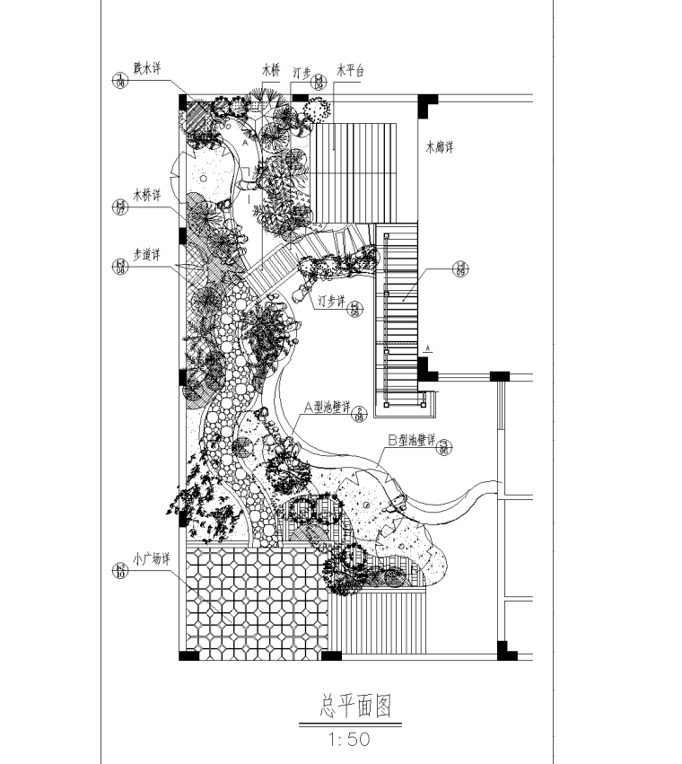 重庆别墅庭院植物施工图资料下载-别墅庭院景观CAD施工图（长方形庭院）