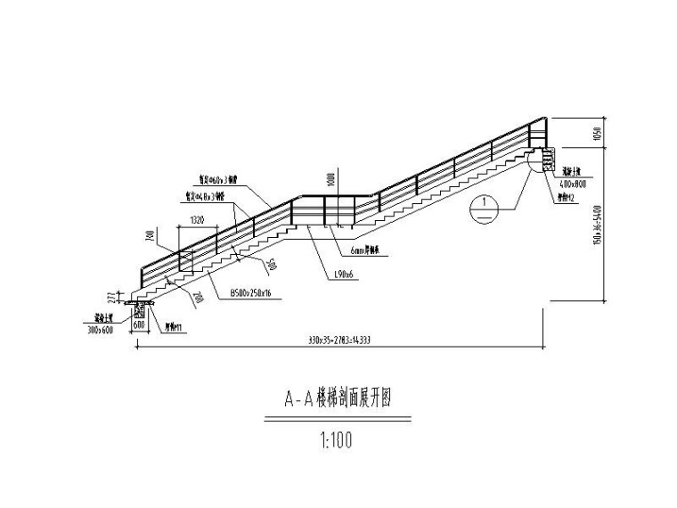 钢结构楼梯施工图-钢结构楼梯剖面