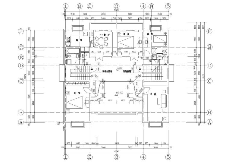 多层并联高级别墅寓所建筑施工图-05多层并联高级别墅寓所建筑二层平面图