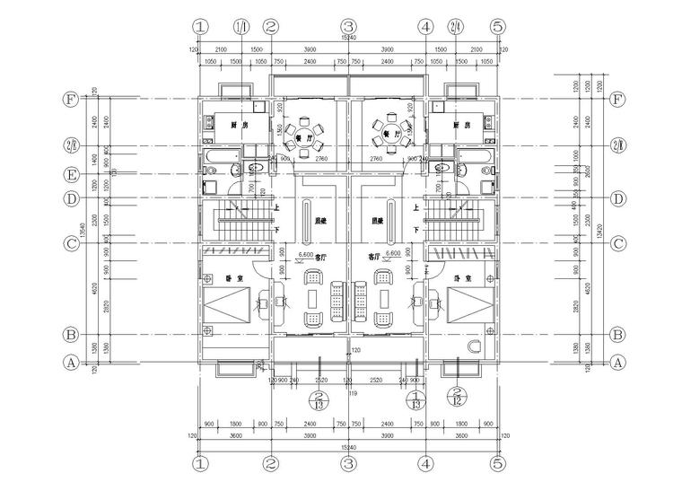 多层并联高级别墅寓所建筑施工图-06多层并联高级别墅寓所建筑三层平面图