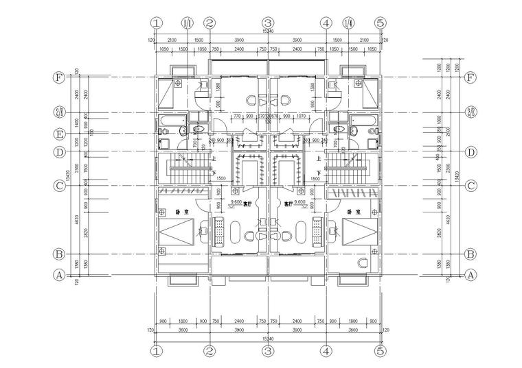 多层并联高级别墅寓所建筑施工图-07多层并联高级别墅寓所建筑四层平面图