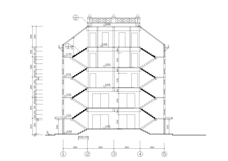 多层并联高级别墅寓所建筑施工图-08多层并联高级别墅寓所建筑剖面图