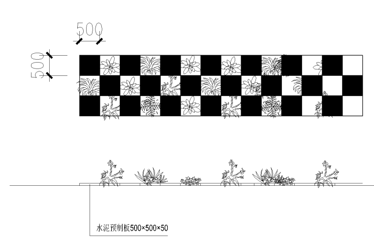 别墅庭院景观设计方案CAD施工图及细部大样-5 间隔式种植坛示意图_看图王