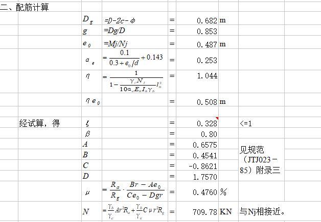 圆形截面偏心受压构件配筋计算表格-配筋计算2