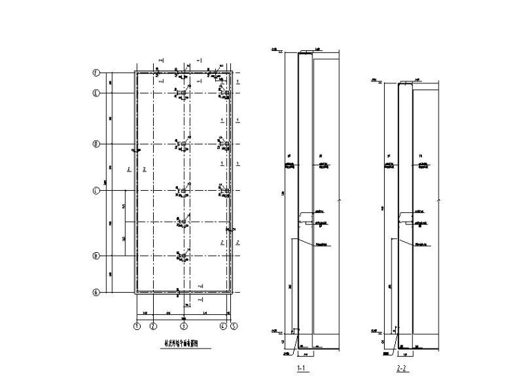 单层钢混框架结构污水处理站结构施工图-柱及外墙平面布置图