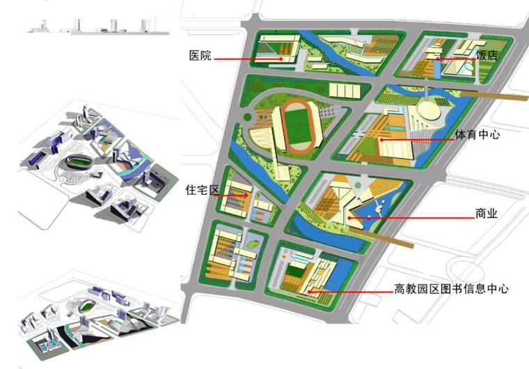 [浙江]宁波高教园区图书信息中心建筑方案图-宁波高教园区功能分区图