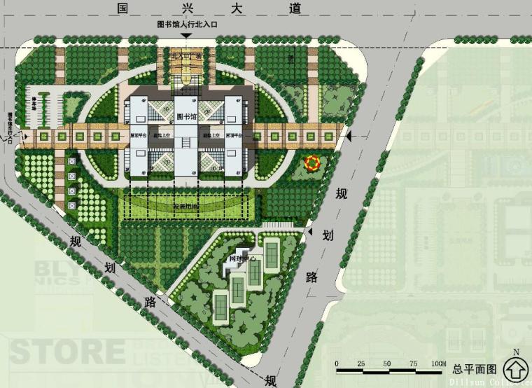 [海南]海南省图书馆建筑方案图-海南省图书馆建筑方案总平面图