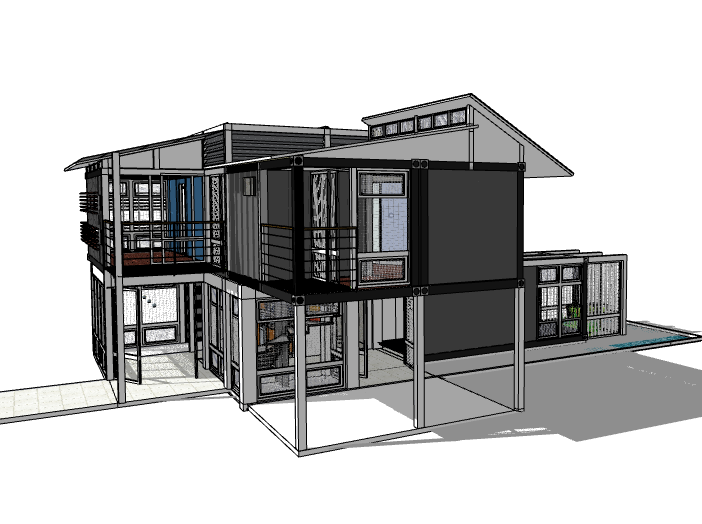 二层住宅建筑外观资料下载-二层集装箱住宅建筑模型设计
