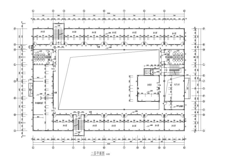 六层框架结构办公楼图纸-二层平面图2