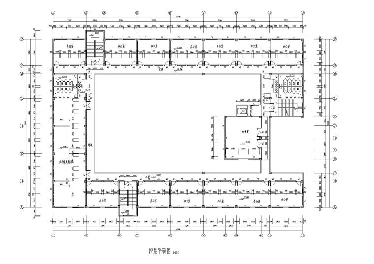 六层框架结构办公楼图纸-四层平面图4