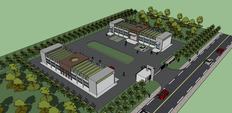 产业园道路景观方案资料下载-小型产业园企业公司景观su模型