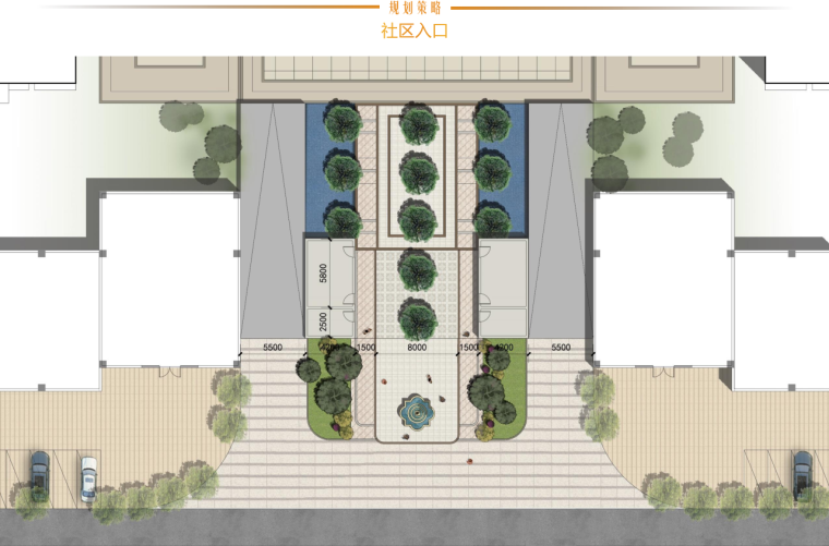 [吉林]新古典风格高层住宅建筑方案文本-社区入口平面图
