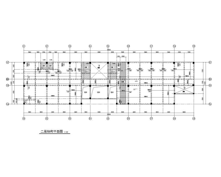 2层钢混框架结构管理用房建筑结构施工图-二层结构平面图