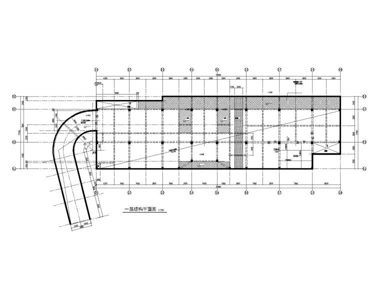 2层钢混框架结构管理用房建筑结构施工图-一层结构平面图