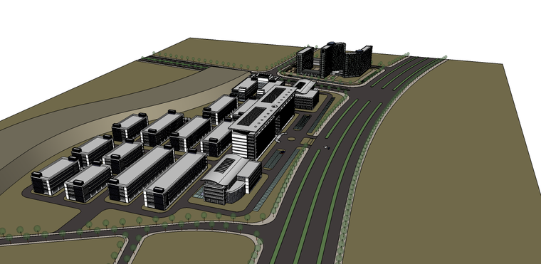 最新产业园su模型资料下载-现代产业园建筑su模型