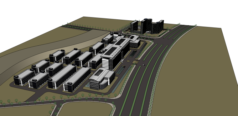 现代高新产业园建筑设计资料下载-现代产业园建筑su模型
