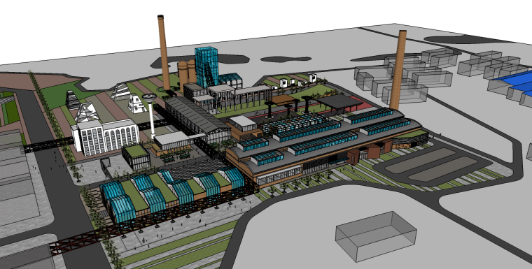 最新产业园su模型资料下载-现代工业产业园景观su模型