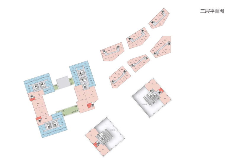 [湖南]超高层办公、人才公寓、商业建筑-三层平面图