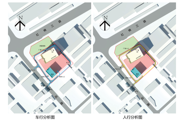 [广东]现代风格工业厂区建筑设计-车行分析图