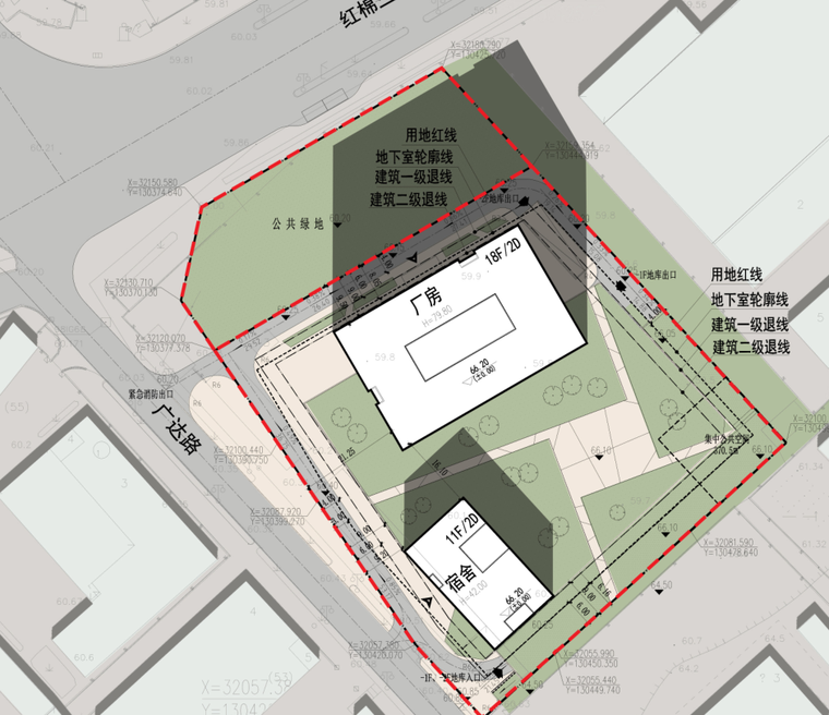 [广东]现代风格工业厂区建筑设计-彩色总平面图