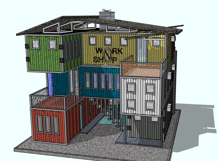 2层集装箱建筑cad资料下载-三层集装箱办公建筑模型设计