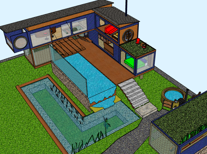 集装箱住宅CAD图资料下载-集装箱水景住宅建筑模型设计