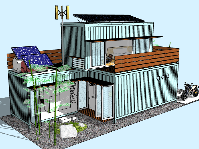 集装箱住宅设计cad资料下载-2层集装箱住宅建筑模型设计