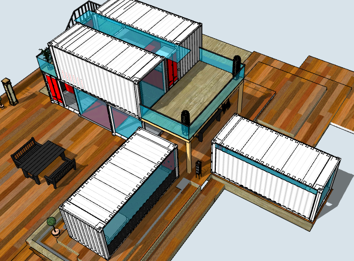 集装箱组合景观设计资料下载-组合集装箱住宅建筑模型设计