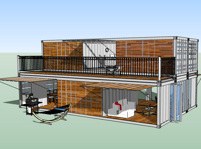 集装箱住宅CAD图资料下载-简约集装箱住宅建筑模型设计