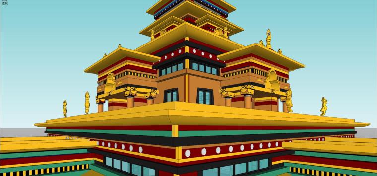 现代藏式建筑设计资料下载- 藏式景观平台建筑模型设计