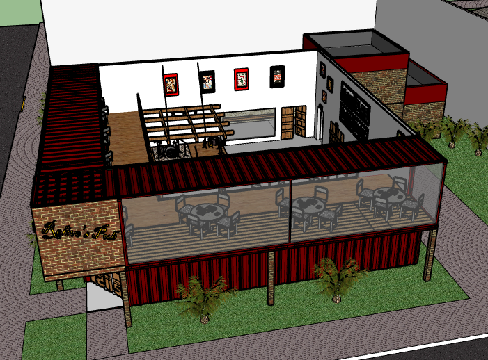 2层集装箱建筑cad资料下载-二层集装箱酒吧建筑模型设计