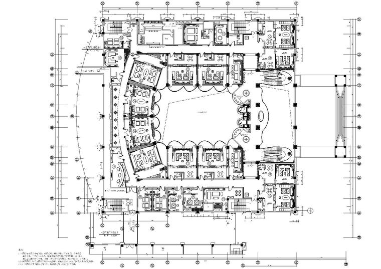 [北京]帝京国际酒店夜总会施工图+效果图-三层平面布置图