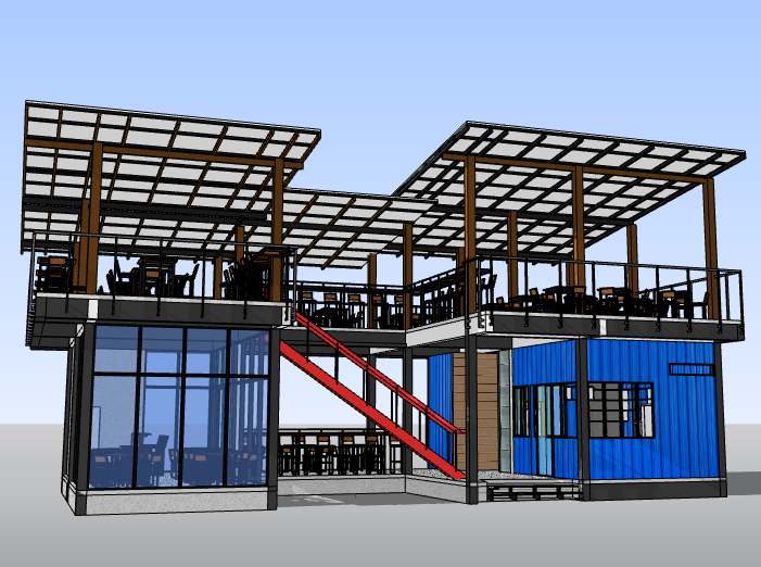 集装箱活动板房施工图资料下载-集装箱餐厅建筑模型设计