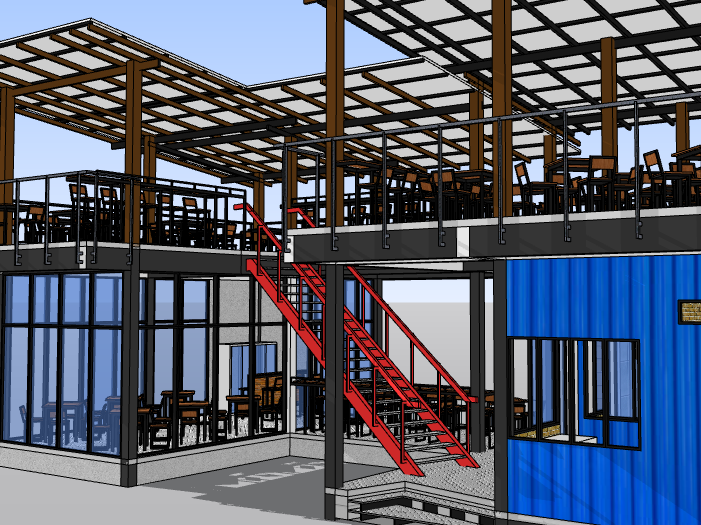 集装箱餐厅建筑模型设计-集装箱餐厅建筑SU模型3