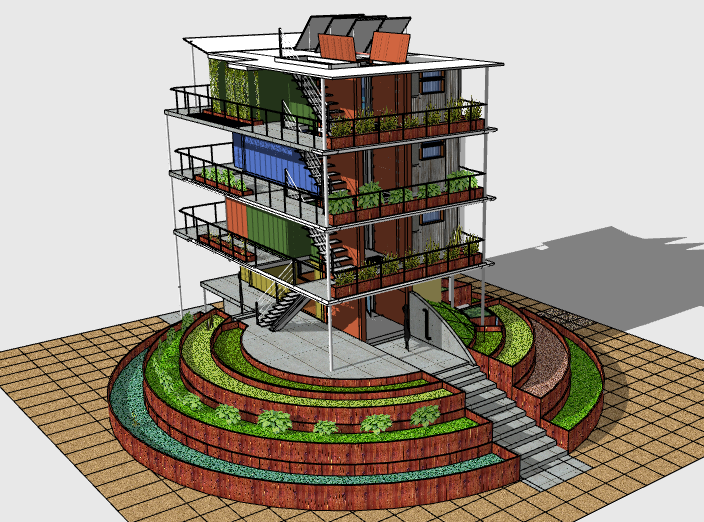 集装箱建筑室内设计资料下载-多层集装箱住宅建筑模型设计