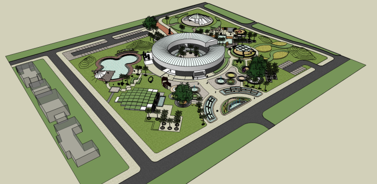平面为圆形的建筑资料下载-圆形元素校园建筑景观su模型