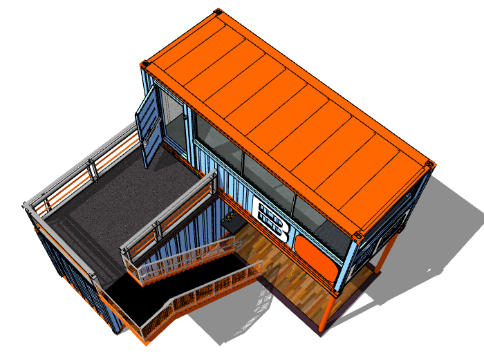 2层集装箱建筑cad资料下载-后工业改造集装箱建筑模型设计