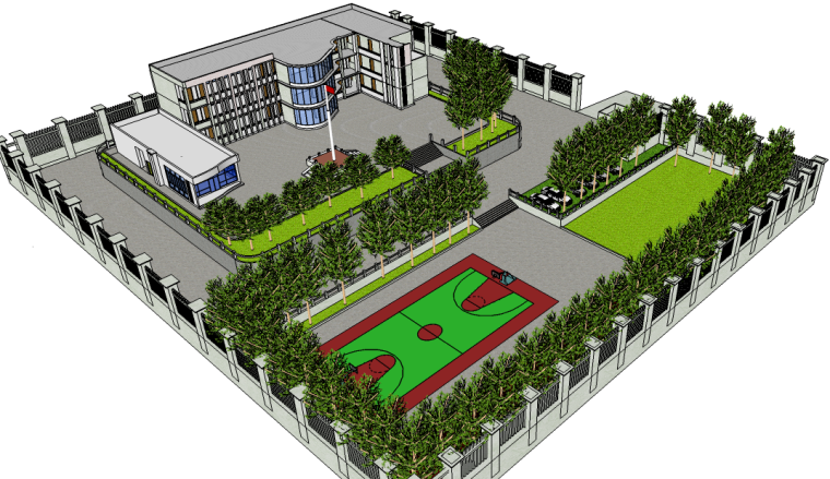 小学校园景观优化设计资料下载-小学校园su模型