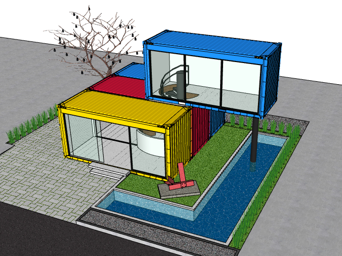 2层集装箱建筑cad资料下载-二层集装箱房屋建筑模型设计